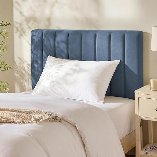 Hearth & Harbor Upholstered Twin Headboard - Easy Assemble Channel Stitched Headboard Twin Size - Wall Mounted Headboards with 3D Soundproof Wall Panels Peel & Stick Floating Headboards, Slate Blue