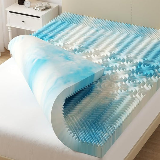 DUMOS 4 Inch Memory Foam Mattress Topper Full, 5-Zone Cooling Gel Infused Pressure Relief Bed Topper for Back & Hip Pain, Soft Dorm RV Camping Mattress Pad, Blue