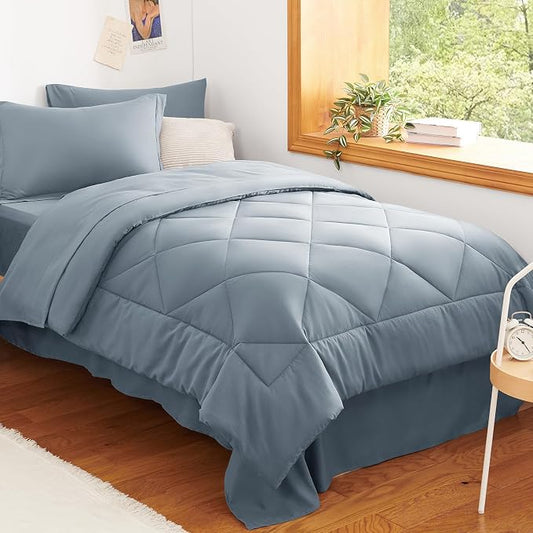 CozyLux Twin Comforter Set with Sheets Dusty Blue - 5 Pieces Bed in a Bag Twin, All Season Bed Set for Girls and Boys, Bedding Set with Down Alternative Comforter, Sheets, Pillowcase & Sham