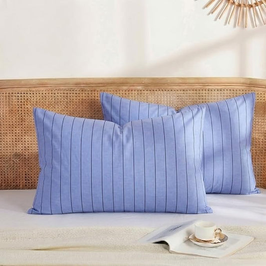 Merryword King Size Pillowcases, 100% Cotton Pillow Cases, Denim Blue Striped Pillowcases, Soft Breathable Pinstripe Pillow Covers, Set of 2
