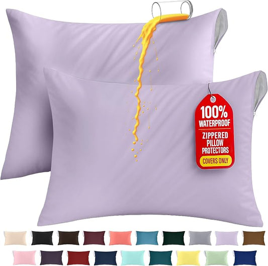 Utopia Bedding Premium 100% Waterproof Pillow Protectors with Zipper Queen Size (Set of 2), Bed Bug and Dust Mite Proof Zippered Pillow Covers, Pillow Encasement Cases, Lavender