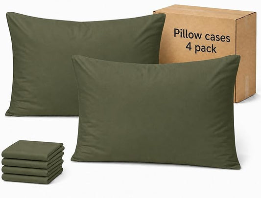 ZPECC Pillow Cases King Size Set of 4, 20x36 Envelope Closure Pillowcases, Soft Plain Brushed Microfiber Covers Hypoallergenic Breathable, Olive Green