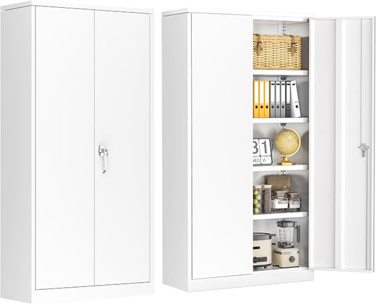INTERGREAT Garage Storage Cabinets with Doors and Shelves,72" Tall White Steel Locking Cabinets Storage, Metal Cabinet for Home Office, Warehouse, School