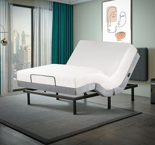 Irvine Home Collection Full Adjustable Bed Base with 8 Inch Gel Memory Foam Mattress - Dual Massage - USB Ports - Zero Gravity - Underbed Light - Wireless Remote - Zero Clearance