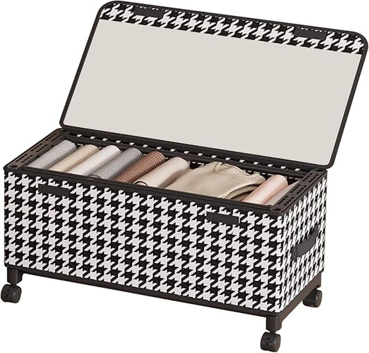 Under Bed Storage with Wheels, 65L Adjustable Underbed Bins 30.3×11.4×11.8" for Clothes Shoes Blankets (black - Transparent Cover)