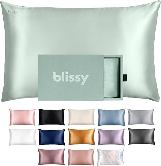 Blissy Silk Pillowcase - 100% Pure Mulberry Silk - 22 Momme 6A High-Grade Fibers - Silk Pillow Cover for Hair & Skin - Regular, Queen & King (Matcha, Standard)