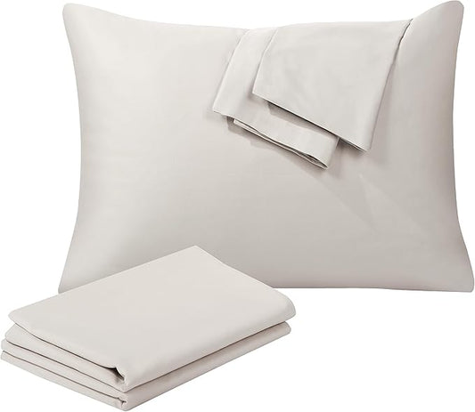 100% Egyptian Cotton King Pillow Protectors Set of 4, 400 Thread Count Sateen Weave Cooling Pillowcase, Easy Care Zippered Style Pillow Covers (4 Pack, Light Beige, King)