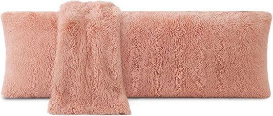 ZonLi Fuzzy Body Pillow Cover, 20"x 54" Furry Body Pillow Pillowcase, Faux Fur Long Pillow Cover with Zipper, Fluffy Soft Plush Decorative Body Pillow Cases for Bedroom (Pink)