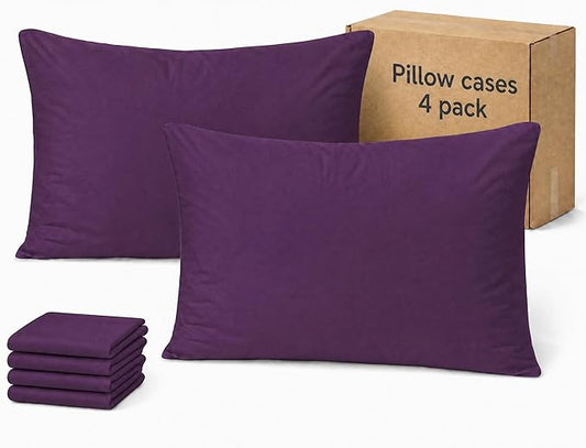ZPECC Pillow Cases King Size Set of 4, 20x36 Envelope Closure Pillowcases, Soft Plain Brushed Microfiber Covers Hypoallergenic Breathable, Dark Purple