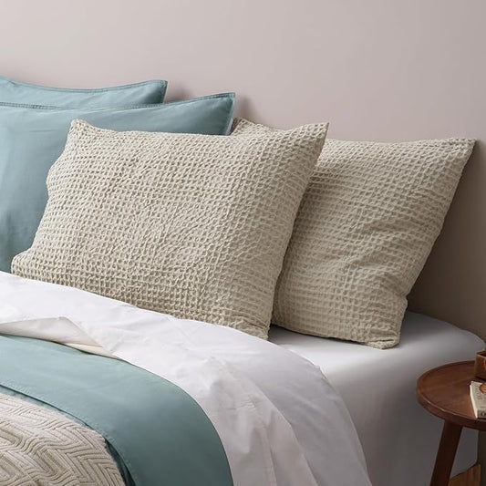 PHF Ultra Soft Waffle Weave Pillow Shams Standard Size, No Insert, 2 Pack 20" x 26" Pillowcases,Breathable & Skin-Friendly Pillow Cases, Stylish Decorative Bed Pillow Cases Covers, Light Taupe/Linen