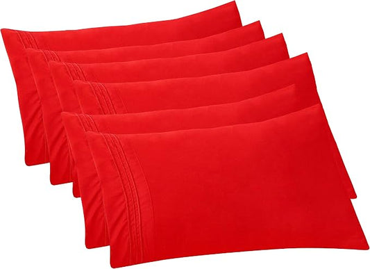 Elegant Comfort 6-PACK Solid Pillowcases 1500 Premium Hotel Quality Microfiber - Smooth Weave, Wrinkle and Stain Resistant, Easy Slip-On, 6-Piece Set, Standard/Queen Pillowcase, Red