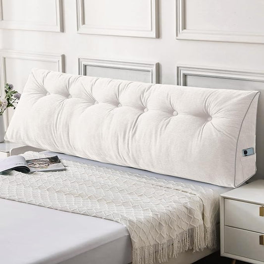 Sasttie Headboard Pillow King, Wedge Pillow Headboard for Sitting Up in Bed, Back-Rest Support Triangular Cushion for Reading - Features Removable Washable Cover, White