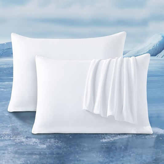 LUXEAR 2 Pack Cooling Pillow Cases Queen Size, Arc-Chill Q-Max > 0.5 for Hot Sleepers, Hair & Skin Friendly, Double-Sided, Machine Washable, Hidden Zipper, Gift for Women Men, 20x30, White