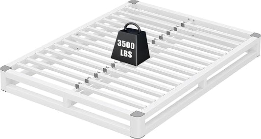 6 Inch King Size Bed Frame with Rounded Corner and Squeak Free U-Slot Design, Metal Platform Bed Frames 6 Non-Slip Guards, 3500lbs Heavy Duty Steel Slat Support, No Box Spring Needed, White