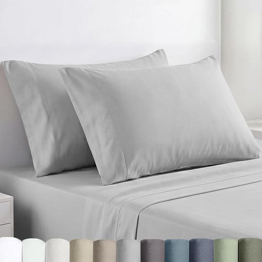 California Design Den Standard/Queen Pillowcases Set of 2-100% Egyptian Cotton, Crisp Percale Feel, Soft & Breathable Standard/Queen Size Pillow Covers - Light Grey