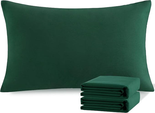 NTBAY Standard Pillowcase Set - 2 Pack Brushed Microfiber 20x26 Pillowcases - Soft, Wrinkle-Free, Fade-Resistant, Stain-Resistant, Dark Green Pillowcases with Envelope Closure - 20x26 Inches