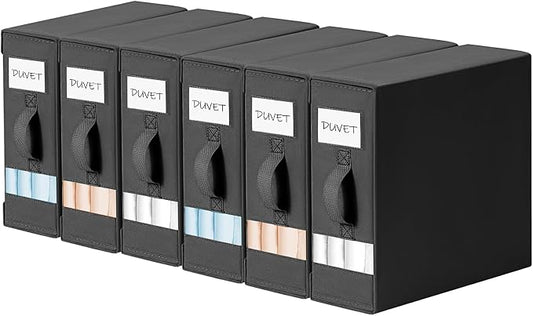 DIMJ Bed Sheet Organizers and Storage 6 Pack - Foldable Sheet Holder for Linen Bedding Storage Box for organization, Sheets Set Holder for Blanke, Towel (King & Queen Size), Black