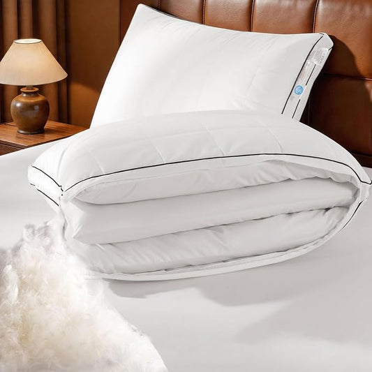 3 in 1 Adjustable Goose Down Pillows Standard Size Set of 2, Cooling Cover Bed Pillows, Fluffy Soft Feather Down Pillow for Back, Stomach or Side Sleepers, 20" x 26"