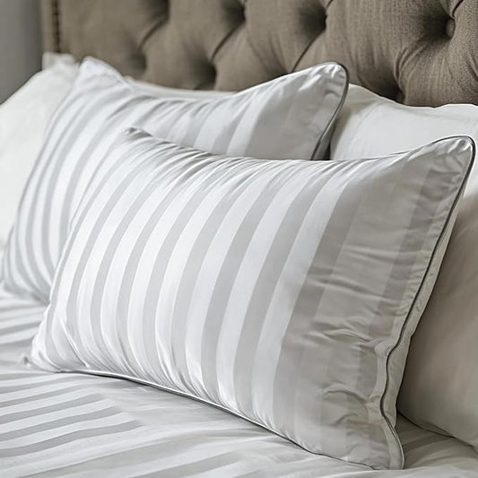Hotel Grand Luxury Feather Down Pillows Standard Size Set of 2 Pack Hypoallergenic Medium Firm Pillows 100% Cotton Breathable Sleeping Pillows for Back/Side Sleepers Bed Pillows,20" X26"(2 Pack)