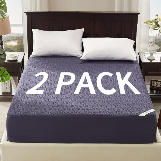 BEDLORE 2 Pack Waterproof Mattress Protector, California King Size Mattress Pad with Deep Pocket 6"-18" Depth, Soft Breathable Bed Mattress Cover for Bedroom, College Dorm (Navy Blue)
