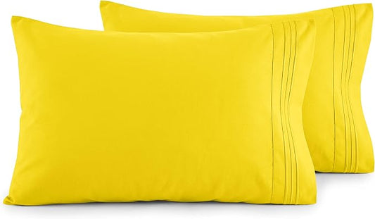 Elegant Comfort Luxury Ultra-Soft 2-Piece Pillowcase Set - 1500 Premium Hotel Quality Microfiber Double Brushed - Wrinkle Resistant, King Size, Yellow