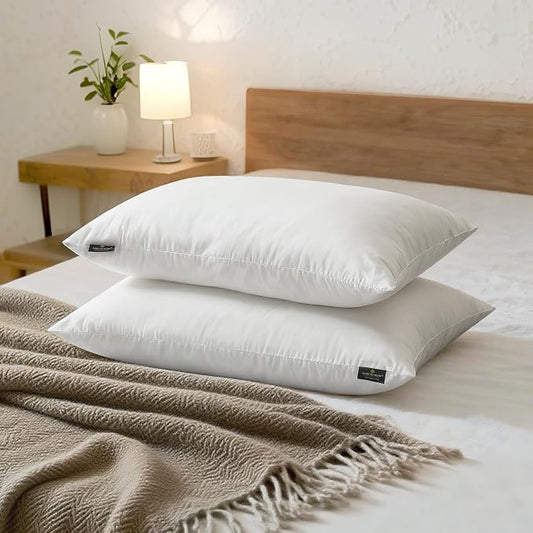 Farm to Home Feather and Down Pillows, 100% Organic Cotton Cover Pillows, Luxury Hotel Collection Bed Pillows for Sleeping, 20" x 28" Queen/Jumbo Size Set of 2