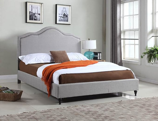 Home Life Cloth Light Grey Silver Linen 51" Tall Headboard Platform Bed with Slats King - Complete Bed 5 Year Warranty Included 009