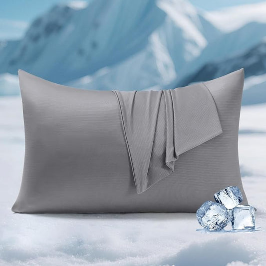 Elegear Silver Infused Cooling Pillow Cases for Hot Sleepers, Odor Resistant Cooling Pillowcase with Q-Max>0.5, Soft Silky Pillowcases for Hair & Skin, Zipper Pillow cases Set of 2-Standard, Dark Gray