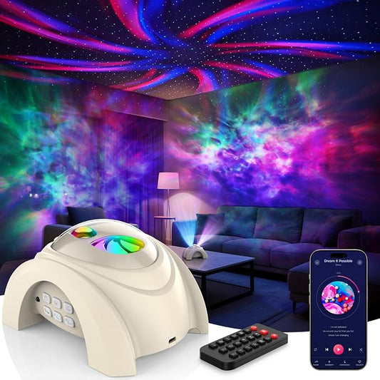 Rossetta Dual Lens Galaxy Projector, Star Projector for Bedroom with White Noise & Bluetooth Speaker, Remote, Timer, Aurora & Nebula Night Light Projector for Room Decor, Gifts for Kids Adults Teens