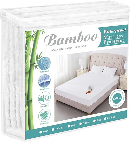 Full Size Cooling Mattress Protector Pad Bed Cover, Breathable Fitted Sheet Style Deep Pocket Soft Noiseless Waterproof Matress Protector Full for Pets Kids Adults
