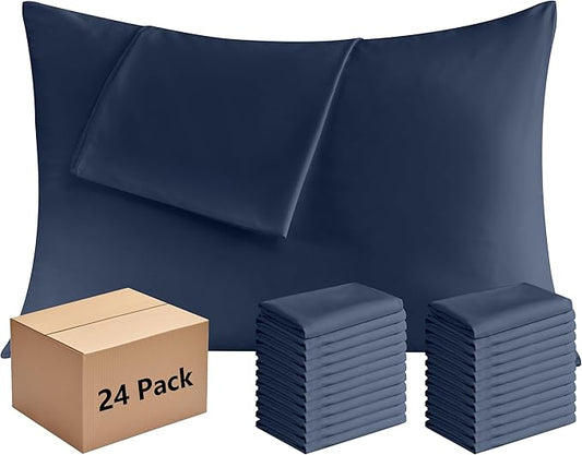 Pillowcases Queen Size 24 Pack - Bulk Pillow Cases with Envelope Closure, Soft Brushed Microfiber Pillow Covers Hospital Hotel Airb&bs Essentials for Hosts (20x30, Navy Blue)