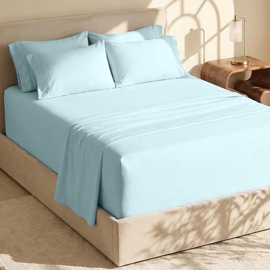 Hearth & Harbor Extra Deep Pocket Sheets - Fits Mattress 18-24 Inches Deep - Extra Deep Pocket Twin Sheets Sets - 4 Piece Twin Size - Aqua Blue