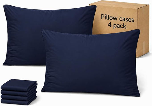 ZPECC Navy Pillow Cases Queen Size Set of 4, 20x30 Envelope Closure Pillowcases, Soft Plain Brushed Microfiber Covers Hypoallergenic Breathable