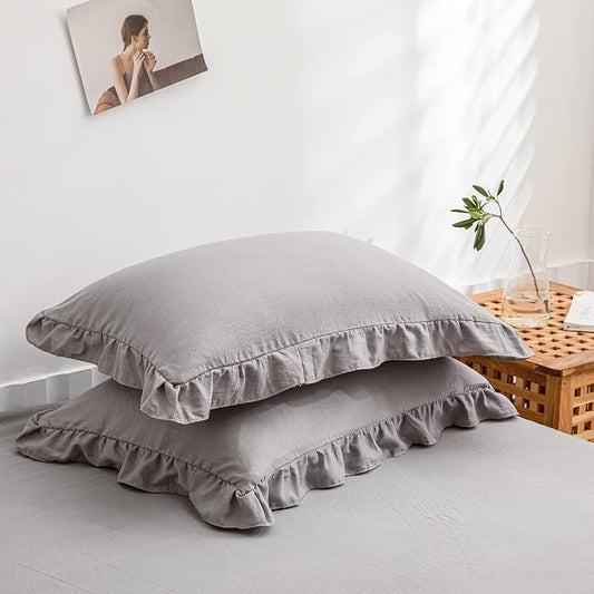 Merryword Cute Pillowcases Light Gray Pillow Shams Gray Ruffle Standard 20x26inch Pillowcases Set of 2 Shabby Chic Fringe Decor Pillow Cover