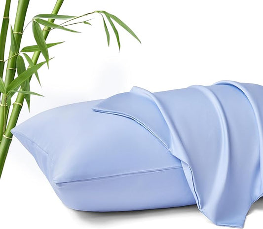 MR&HM King Pillow Cases Set of 2, Cooling Pillow Case for Hot Sleepers 20"x36", Breathable & Moisture Wicking, Soft Envelope Pillowcases, Rayon Derived from Bamboo & Polyester Blend (Light Blue)