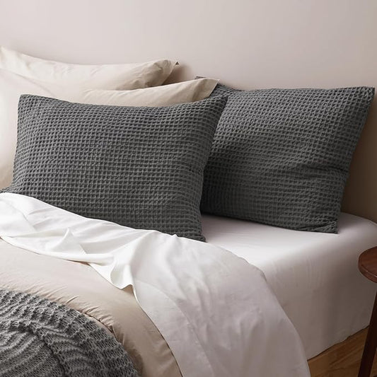 PHF Ultra Soft Waffle Weave Pillow Shams Queen Size, No Insert, 2 Pack 20" x 30" Pillowcases,Breathable & Skin-Friendly Pillow Cases, Stylish Decorative Bed Pillow Cases Covers, Grey
