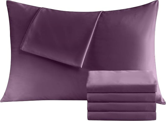 Pillowcases Standard 4 Pack, 20x26 Pillow Cases with Envelope Closure, Soft Plain Brushed Microfiber Covers Breathable Wrinkle-Resistant, Dark Purple