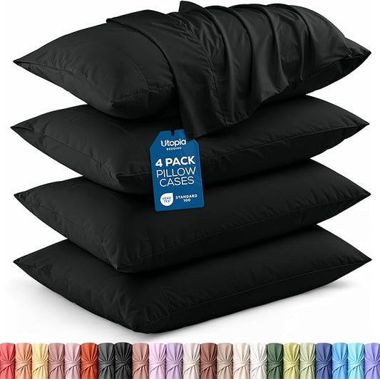 Utopia Bedding Queen Pillow Cases - 4 Pack - Envelope Closure - Soft Brushed Microfiber Fabric - Shrinkage and Fade Resistant Pillow Covers Queen Size 20 X 30 Inches (Queen, Black)