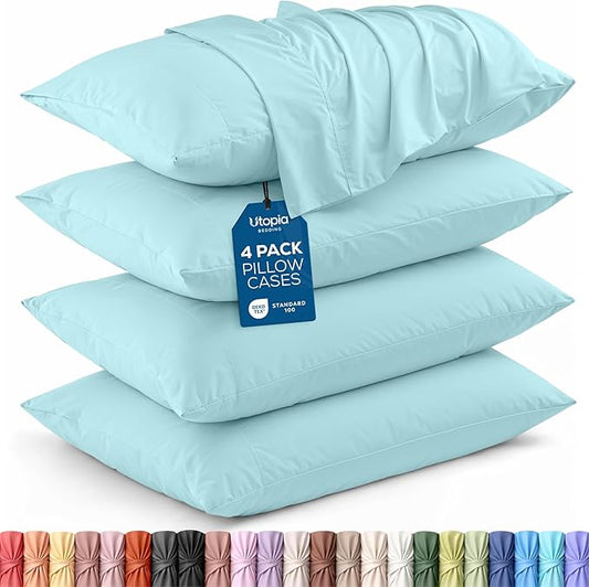 Utopia Bedding King Pillow Cases - 4 Pack - Envelope Closure - Soft Brushed Microfiber Fabric - Shrinkage and Fade Resistant Pillow Covers King Size 20 X 40 Inches (King, Spa Blue)