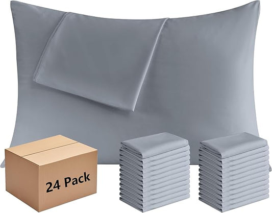 Pillowcases Queen Size 24 Pack - Bulk Pillow Cases with Envelope Closure, Soft Brushed Microfiber Pillow Covers Hospital Hotel Airb&bs Essentials for Hosts (20x30, Gray)