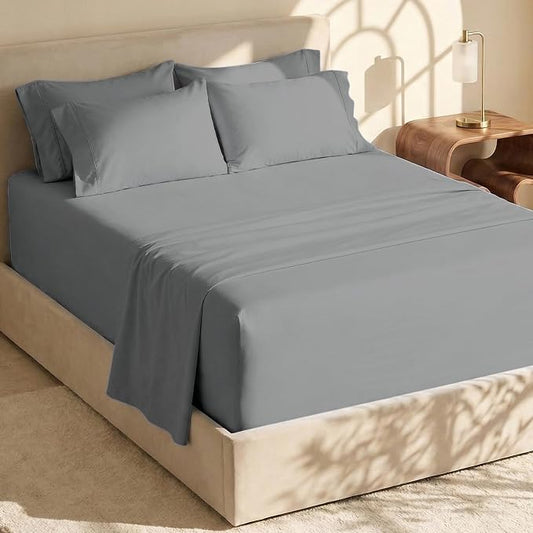 Hearth & Harbor Bed Sheets, Luxury Soft 6 Piece Bed Sheet Set Extra Deep Pocket Fitted Sheets Fits Mattress up to 21", Double Brushed Bedding Sheets & Pillowcases, Cal King, Frost Gray