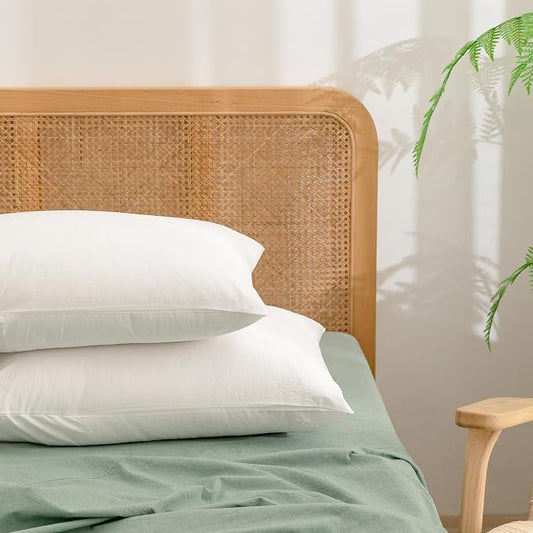 BESTOUCH 100% Washed Cotton Pillowcase for Hair and Skin Linen Feel Soft Comfortable Breathable 2 Set Pillow Case with Envelope Closure Solid Bright White Standard 20x26 Inches