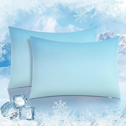 LUXEAR Cooling Pillow Cases, 2 Pack King Size Arc-Chill Q-max > 0.5 Gradient Cool Pillowcases for Hair Skin,Silky Cooling Summer Pillow Covers for Hot Sleepers & Night Sweats-Gradient Light Blue