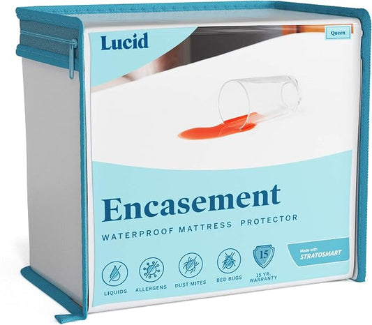 LUCID Zippered Mattress Encasement – Waterproof California King Size Mattress Protector – Fits Mattresses 6 to 18 Inches with Secure Elastic – Shields All 6 Sides – Quiet cover – White
