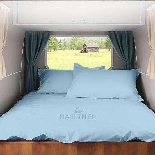 RV Camper King RV Camper Sheet Set (72x80) – 100% Egyptian Cotton, Soft & Cooling, 16” Deep Pocket Fitted Sheet, Luxury Hotel Quality Bedding for RVs, Campers & Motorhomes (Light Blue Solid)