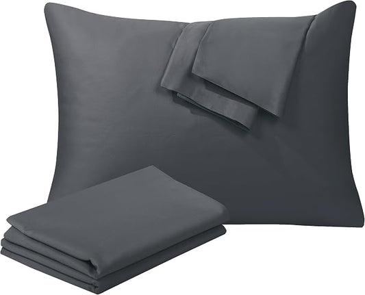 100% Egyptian Cotton Toddler Pillowcases Set of 4, 400 Thread Count Sateen Weave Small Pillow Protectors, Super Soft Breathable Zippered Pillow Covers 13x18 Inches (Dark Grey, Toddler)