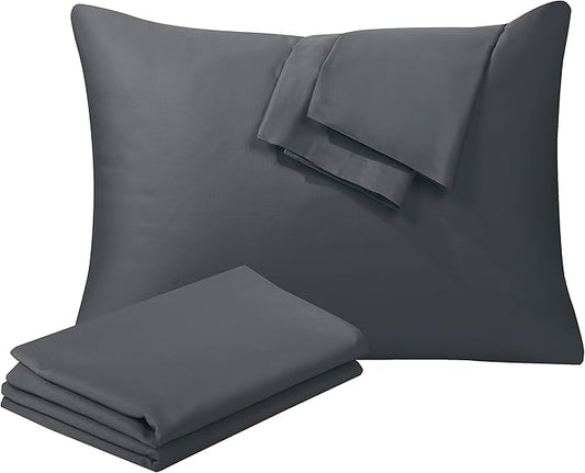 100% Egyptian Cotton Standard Pillow Protectors Set of 2, 400 Thread Count Sateen Weave Cooling Pillowcase, Easy Care Zippered Style Pillow Covers (Dark Grey, Standard)