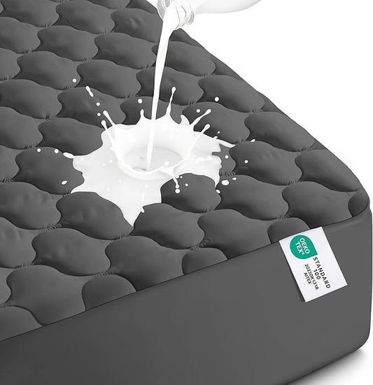 Utopia Bedding Waterproof Mattress Protector, Queen Mattress Pad, Noiseless Quilted Fitted Cover with Deep Pocket Stretches up to 16 Inches (Grey)