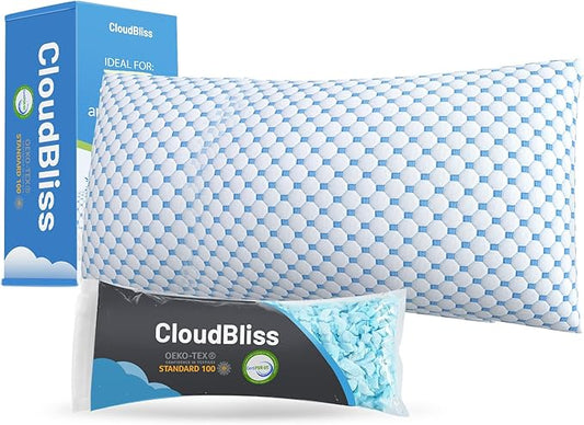 CloudBliss Cooling Bed Pillows for Sleeping, Shredded Memory Foam Pillows with Washable & Breathable Pillowcase, Adjustable Height Pillow for Side, Back and Stomach Sleepers, King Size