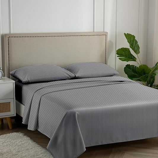 Carressa Linen Luxury Egyptian Cotton Split King Sheets Sets for Adjustable Bed - 600 Series Hydrangeas Collection Damask Top Split King Sheet Set (5 PC, Dark Grey), 18" Deep Pocket Hotel Sheets